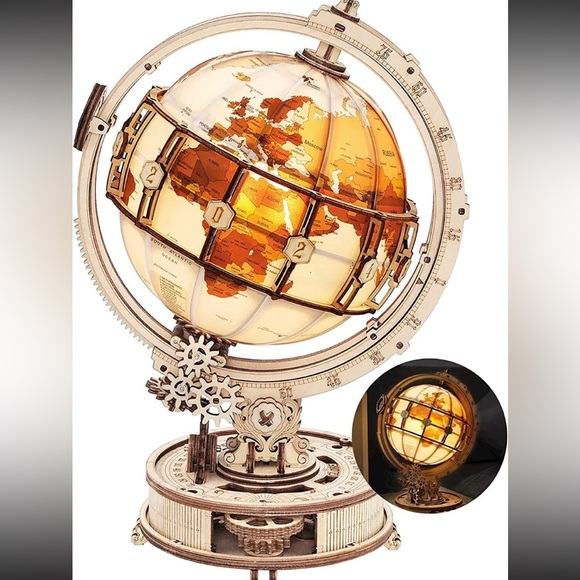 New ROKR Luminous Wooden Globe 3D Puzzle LED Light Mechanical Model Kit Gift - Picture 2 of 12